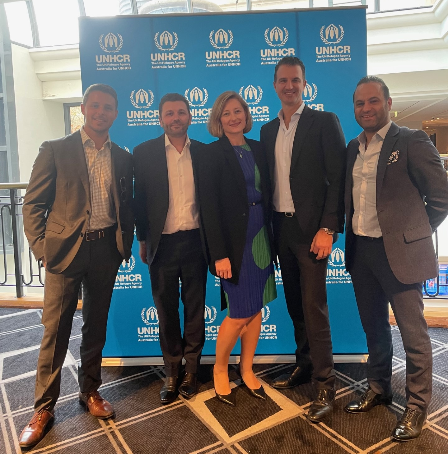 Zhanna Miron at UNHCR’s 2022 World Refugee Day lunch. From left to right Michael Herman (MSQ Investor Relations); Paul Miron (MSQ Managing director); Zhanna Miron(MSQ CFO);  Paul Mylitotis (MSQ Managing Director); Theo Tsakirios (Lending Alliance). (1)