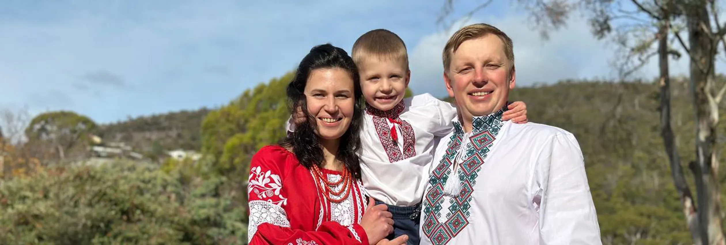 Australia. Mykhalchuk Family (Anna, Oleh, Son Nazarii), Hobart, Sandy Bay 2023 .